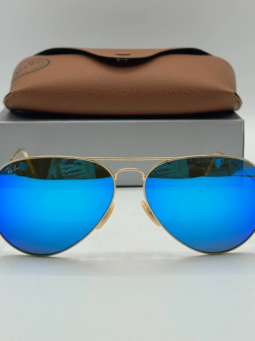 Ray-Ban Large RB3026 112/17 Gold Frame Sunglasses/Blue Flash Mirrored Lenses